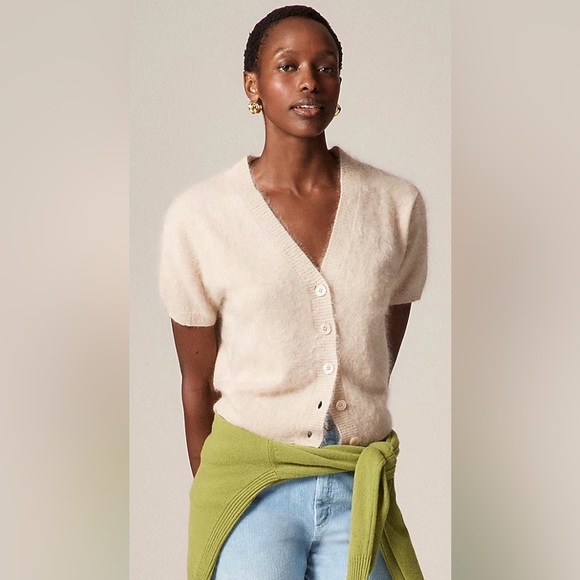 J. Crew Heather Flax Light Tan Brushed cashmere short-sleeve cardigan 2X NWT - Picture 2 of 8